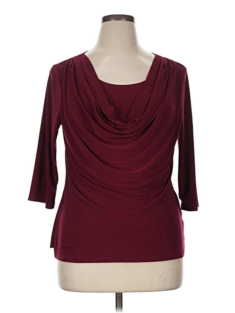Pre-owned Roz & Ali 3/4 Sleeve Top Burgundy Cowl Neck Tops