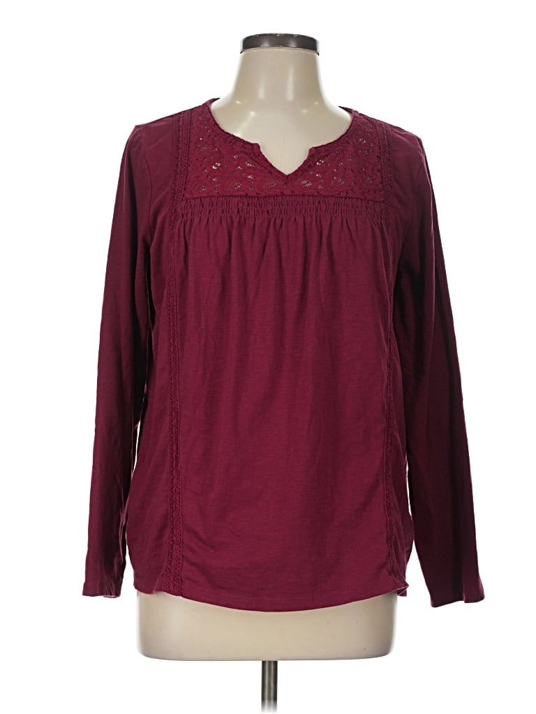 Pre-owned St. John's Bay Long Sleeve Henley Shirt In Burgundy