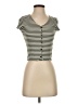 Madewell Green Button-Front V-Neck Tee in Stripe Size XS - photo 1