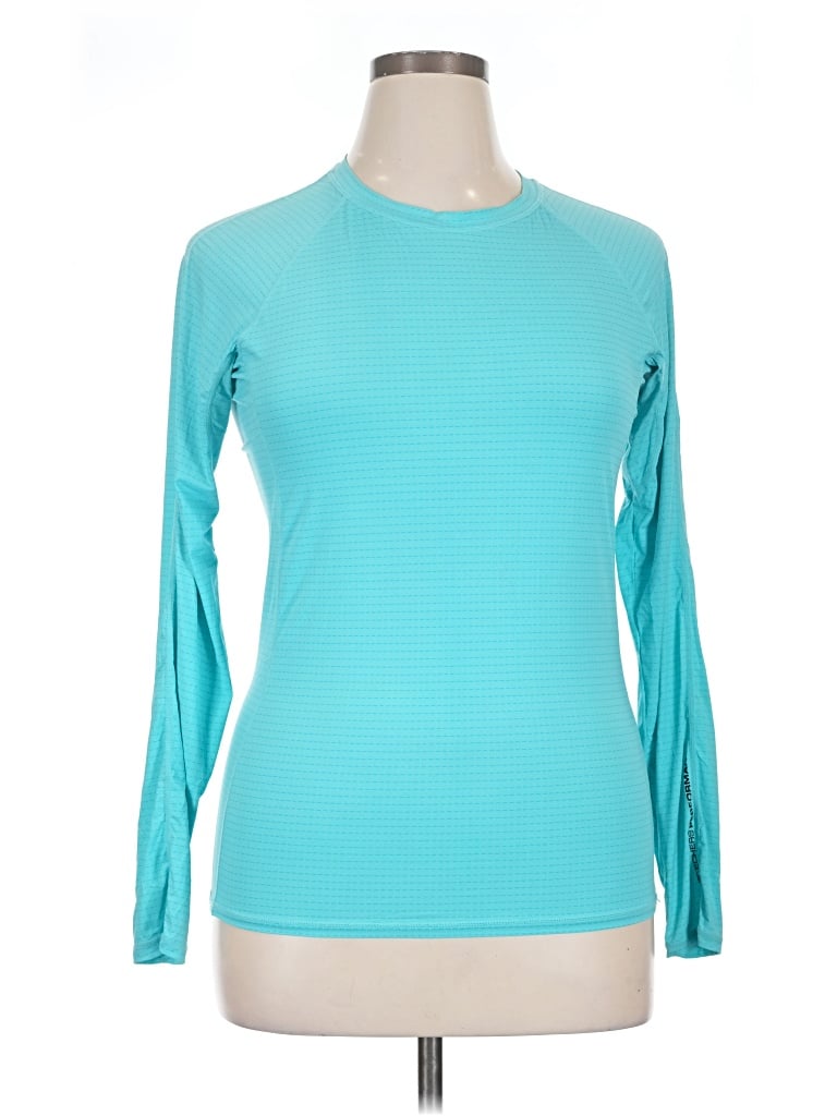 Pre-owned Skechers Long Sleeve Top Teal Mock Neckline Tops