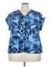 Roaman's 100% Polyester Tropical Blue Short Sleeve Blouse Size 22W - photo 1