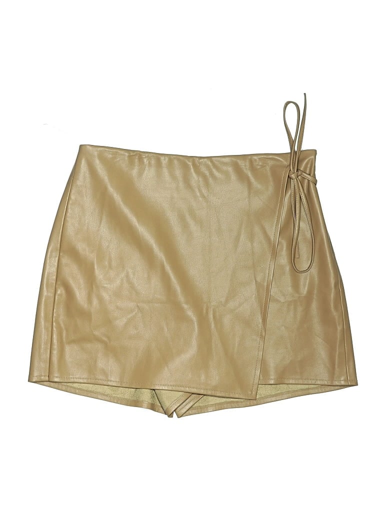 Pre-owned Bluivy Faux Leather Skirt In Tan
