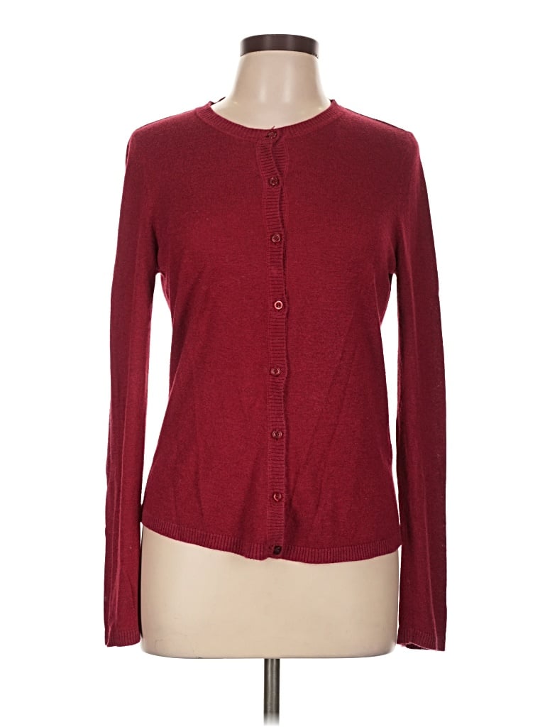 Pre-owned August Silk Cardigan Sweater In Burgundy