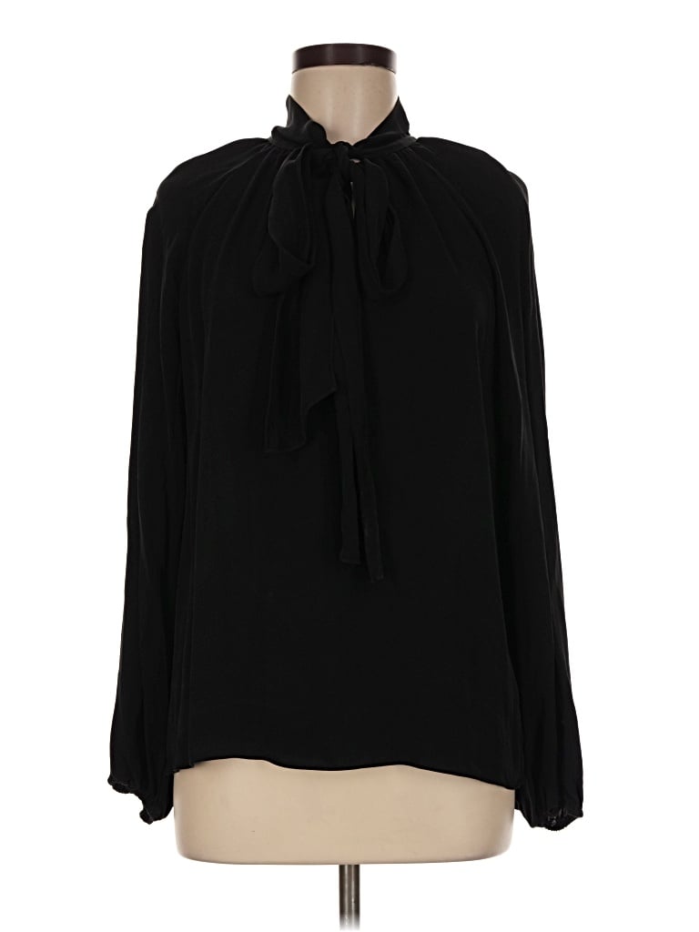 Pre-owned Theory Long Sleeve Silk Top Black Tie Neck Tops