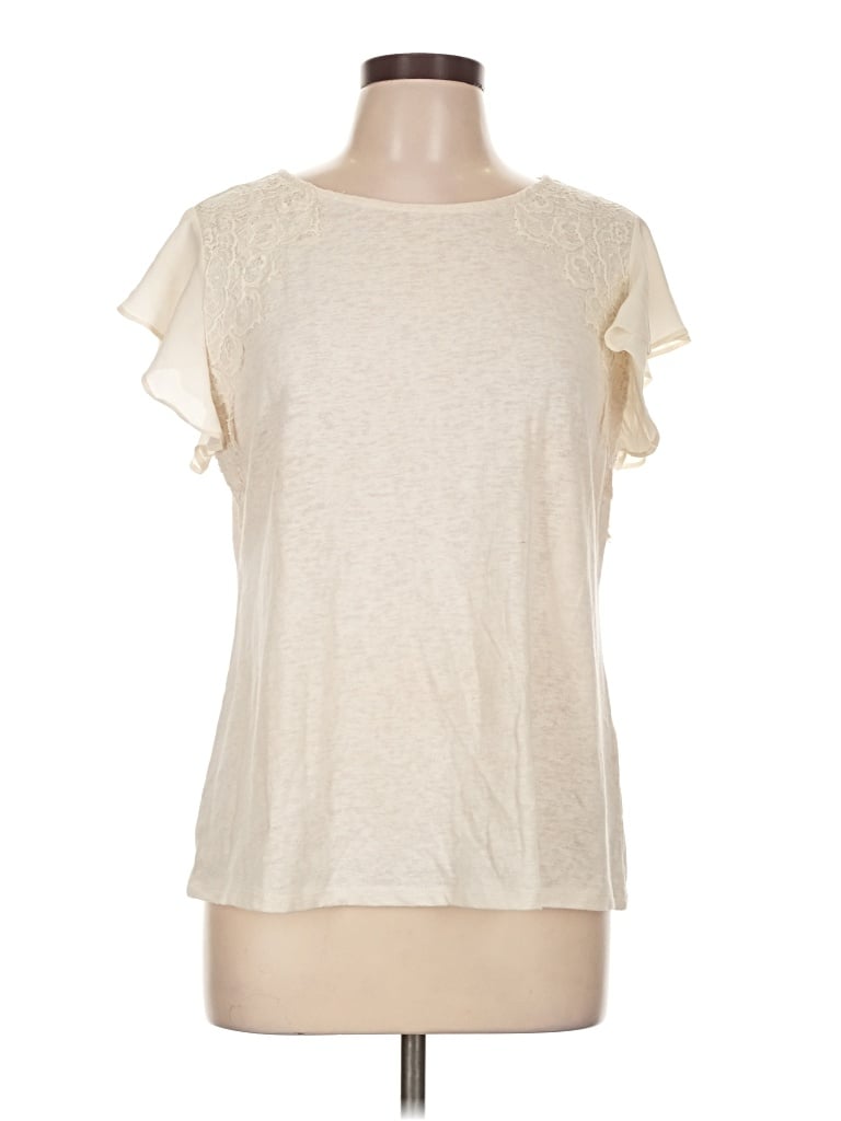Pre-owned Roz & Ali Short Sleeve Top Ivory Crew Neck Tops