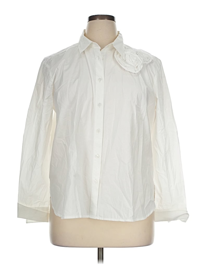 Pre-owned Ann Taylor Loft Long Sleeve Button Down Shirt In Ivory