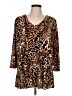 Susan Graver Animal Print Brown 3/4 Sleeve Blouse Size L - photo 1