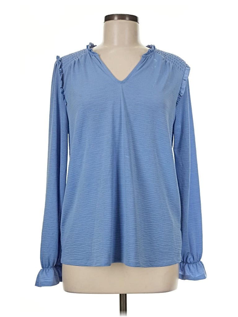 Pre-owned Kaileigh Long Sleeve Blouse In Blue