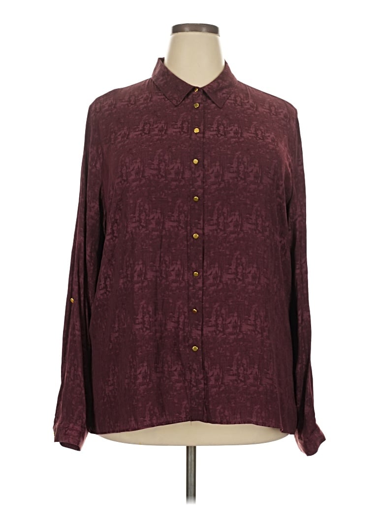 Pre-owned Investments Long Sleeve Blouse In Burgundy