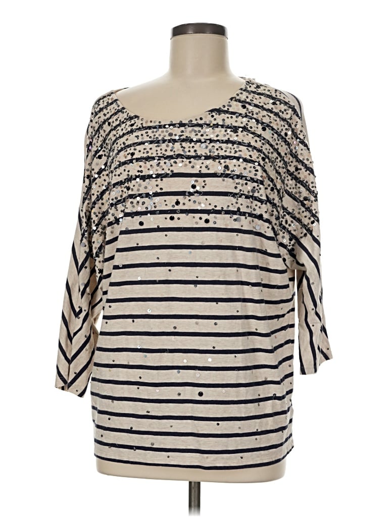 Pre-owned Coldwater Creek 3/4 Sleeve T-shirt In Ivory