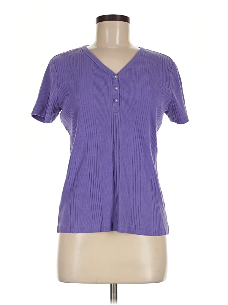 Pre-owned Lands' End Short Sleeve Henley Shirt In Purple
