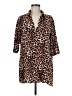 Ekouaer Animal Print Brown 3/4 Sleeve Button-Down Shirt Size M - photo 1