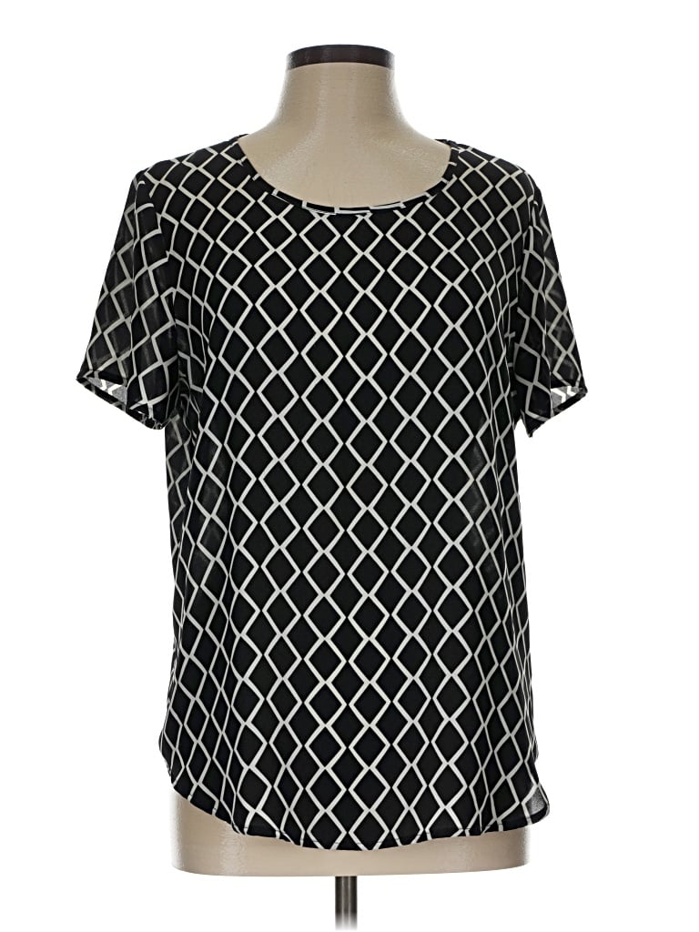 Pre-owned Pleione Short Sleeve Blouse In Black