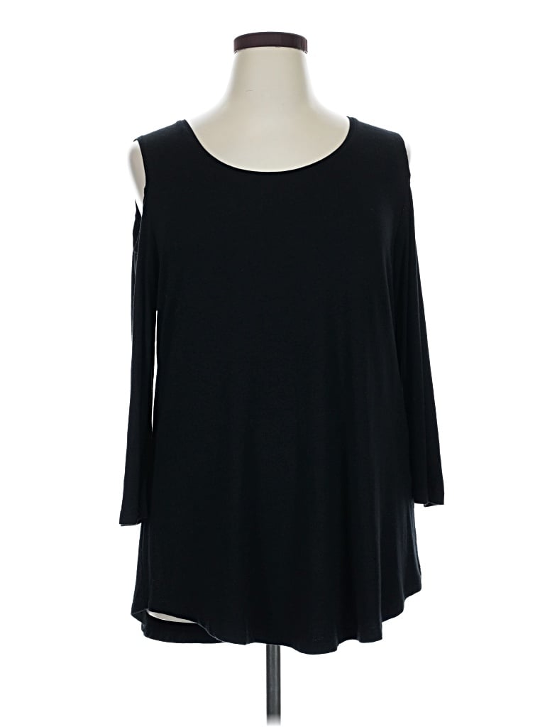 Pre-owned Jm Collection 3/4 Sleeve Top Black Cold Shoulder Neckline Tops