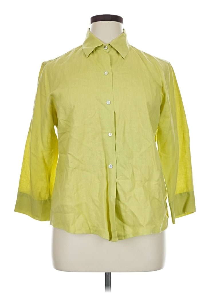 Pre-owned Comfy Usa 3/4 Sleeve Button Down Shirt In Green