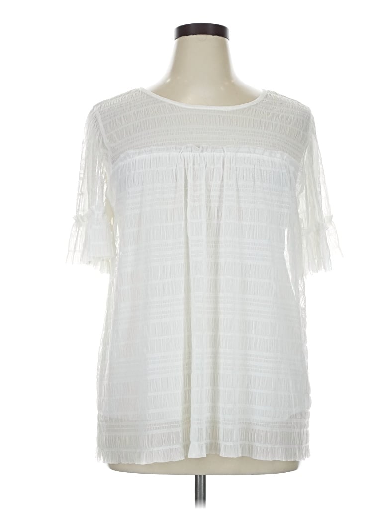 Pre-owned Max Studio Short Sleeve Blouse In White