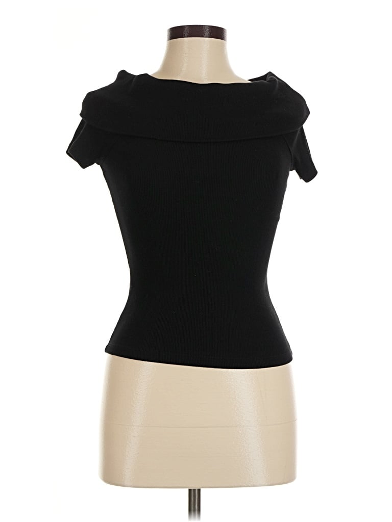 Pre-owned Mng Short Sleeve Top Black Cowl Neck Tops