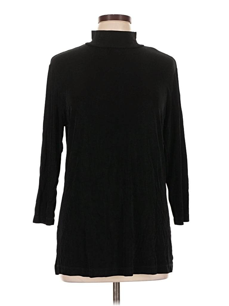 Pre-owned Coldwater Creek 3/4 Sleeve Top Black Turtleneck Tops