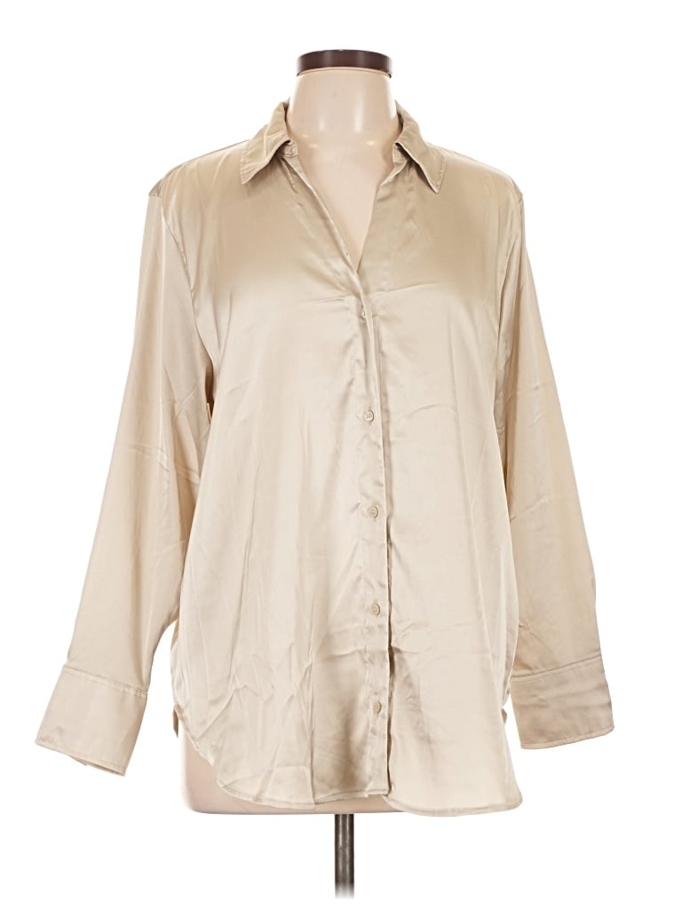Pre-owned H&m 3/4 Sleeve Blouse In Tan