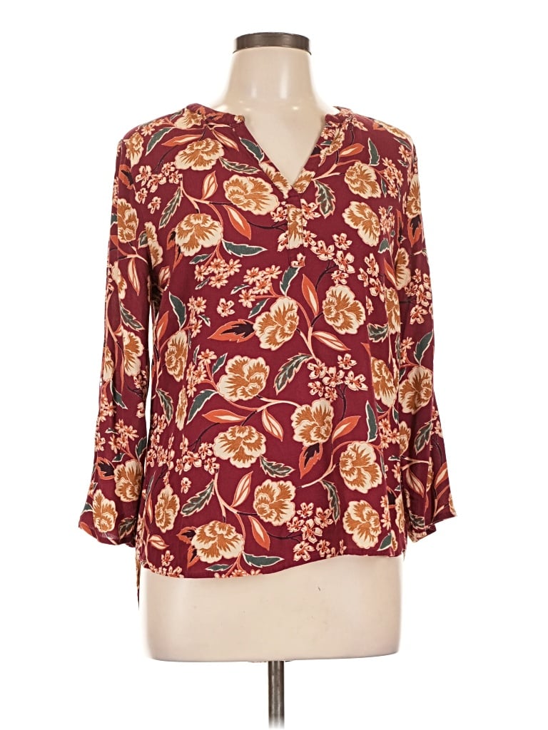 Pre-owned Daniel Rainn 3/4 Sleeve Blouse In Burgundy