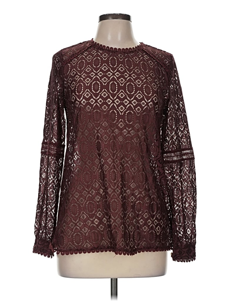 Pre-owned Listicle Long Sleeve Blouse In Burgundy