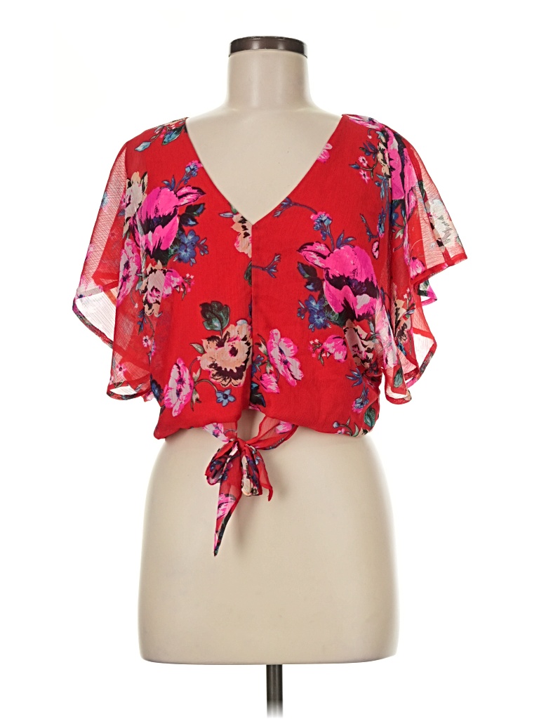 Pre-owned Express Outlet Short Sleeve Blouse In Red