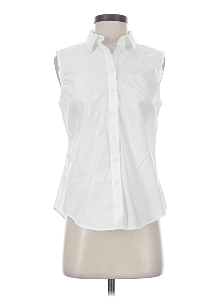 Pre-owned Lands' End Sleeveless Button Down Shirt In White