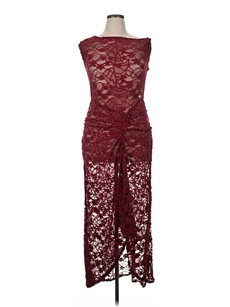 Pre-owned Prettylittlething Cocktail Dress In Burgundy