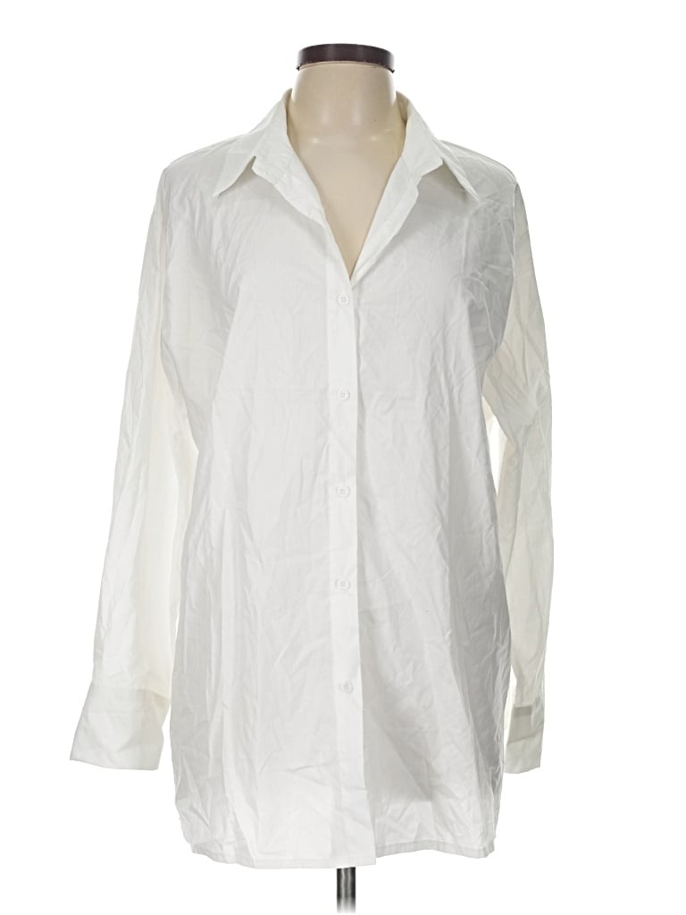 Pre-owned Romwe Long Sleeve Button Down Shirt In Ivory