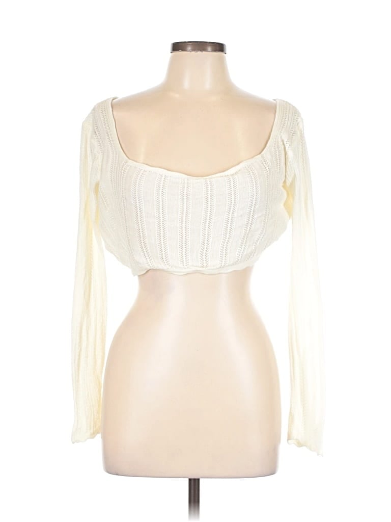 Pre-owned Prettylittlething Long Sleeve Top Ivory Square Neckline Tops
