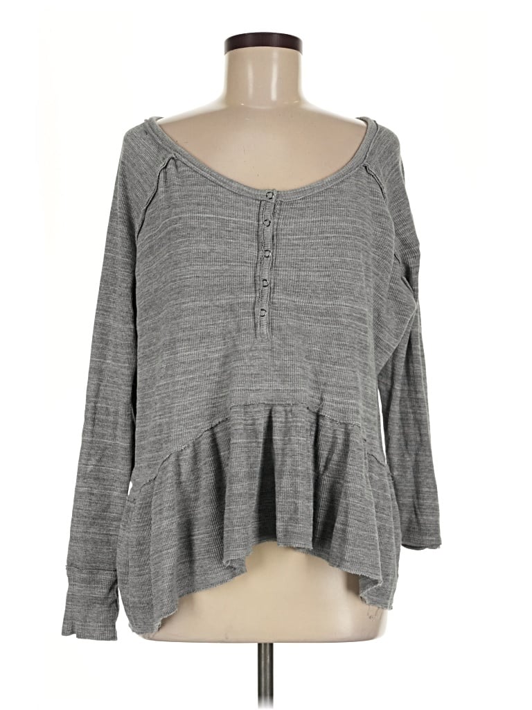 Pre-owned We The Free Long Sleeve Henley Shirt In Gray