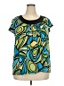 Apt. 9 Color Block Multi Color Teal Short Sleeve Blouse Size 2X - photo 1