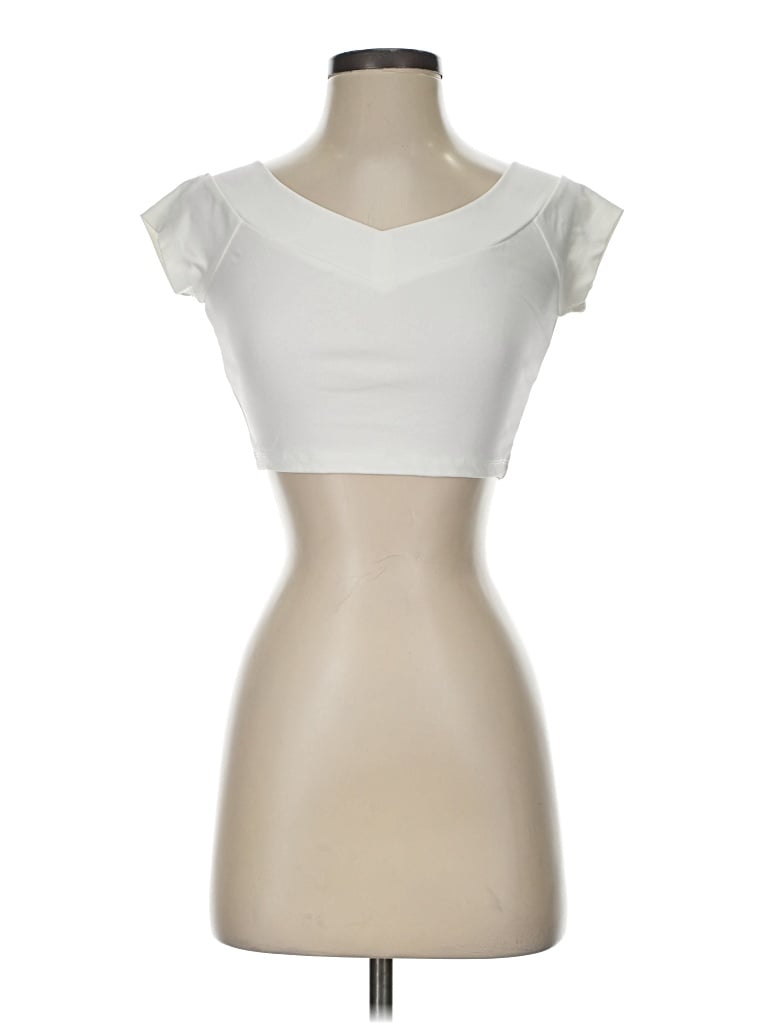 Pre-owned Forever 21 Short Sleeve Top Ivory Sweetheart Neckline Tops