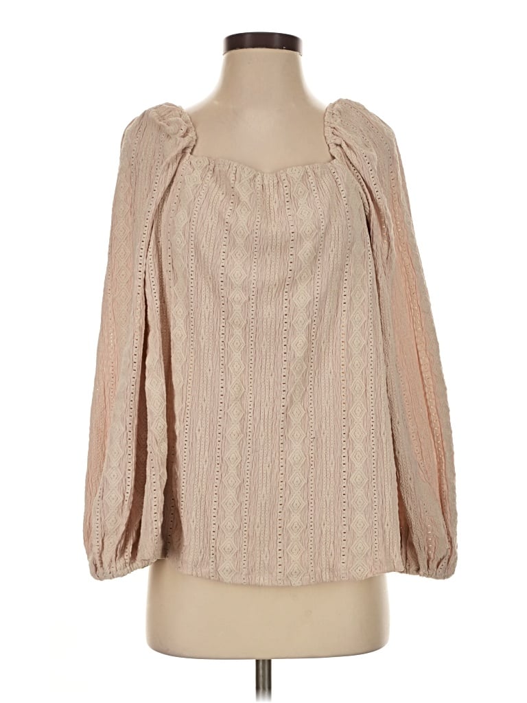 Pre-owned J.nna 3/4 Sleeve Blouse In Tan