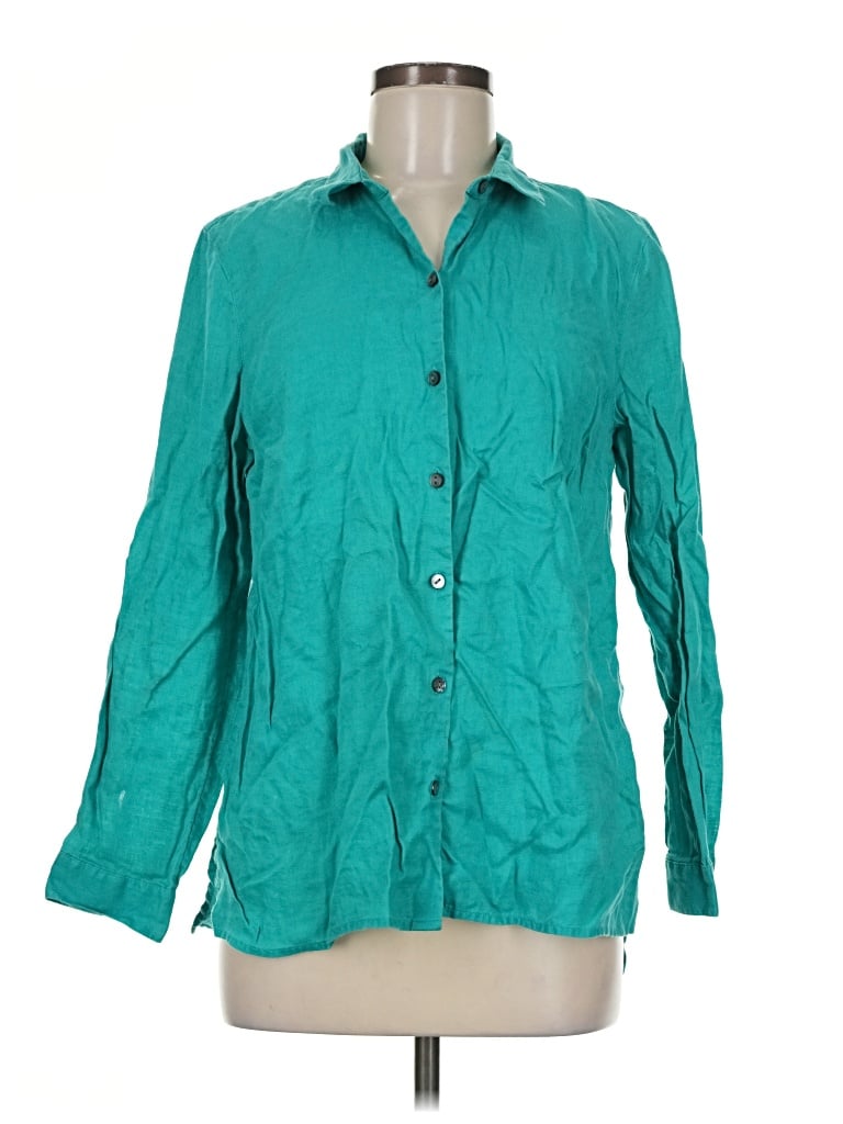 Pre-owned Jjill 3/4 Sleeve Button Down Shirt In Teal
