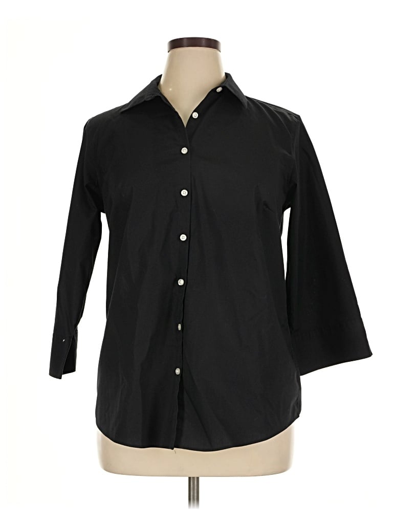 Pre-owned Lands' End 3/4 Sleeve Button Down Shirt In Black