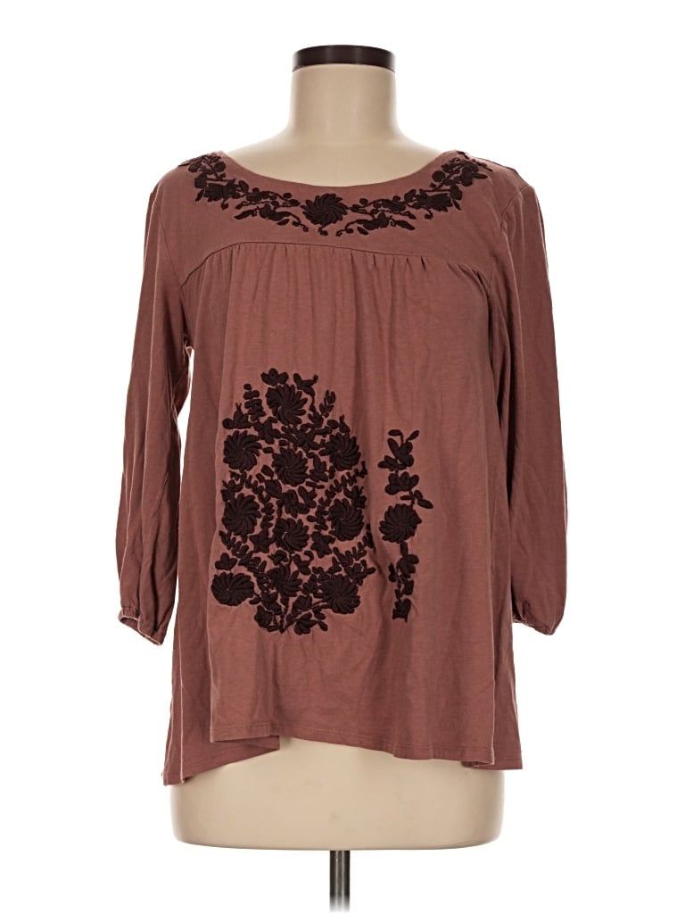 Pre-owned Garnet Hill 3/4 Sleeve Blouse In Brown