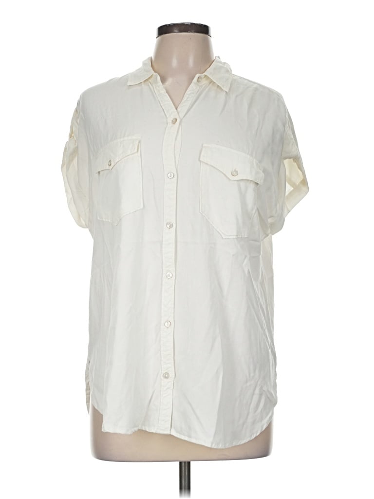 Pre-owned Aerie Short Sleeve Button Down Shirt In Ivory