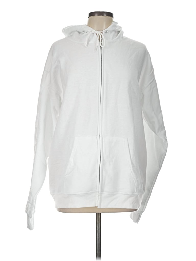 Pre-owned Hanes Zip Up Hoodie In White