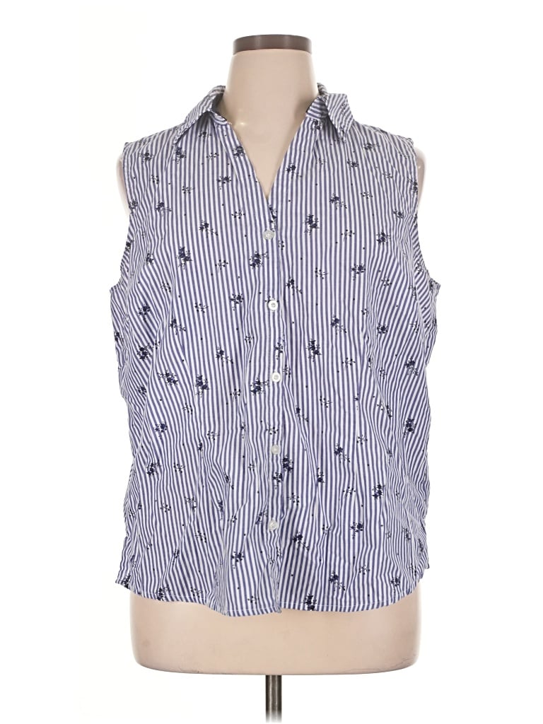 Pre-owned Laura Scott Sleeveless Button Down Shirt In Blue