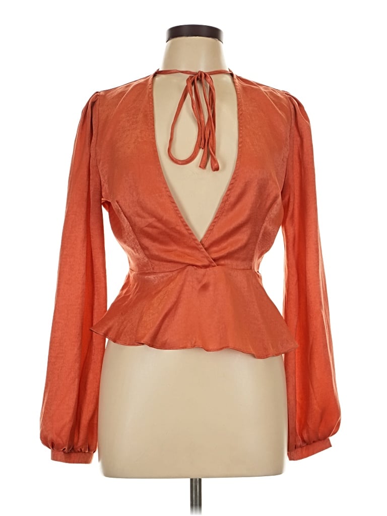 Pre-owned Prettylittlething Long Sleeve Blouse In Orange