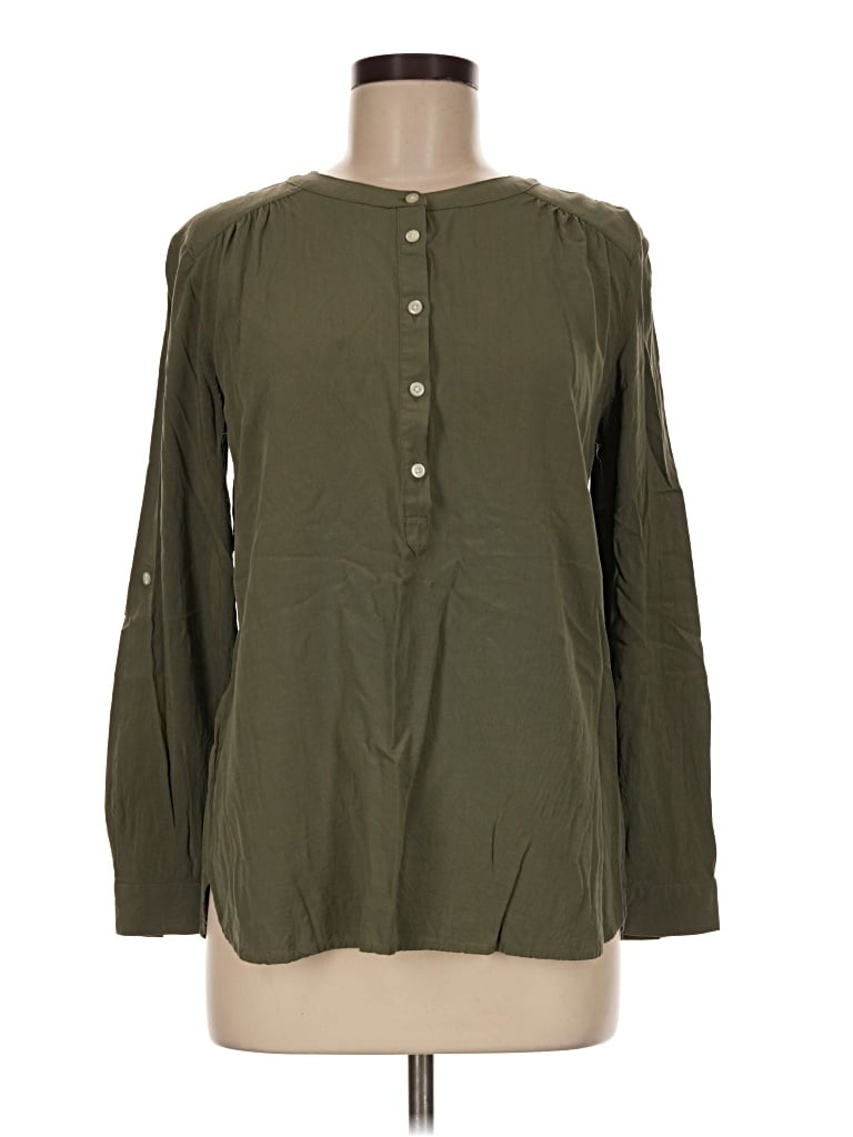Pre-owned Ann Taylor Loft Long Sleeve Henley Shirt In Green
