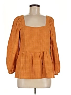 Madewell Lightspun Millbrook Puff-Sleeve Peplum Top in Windowpane (view 1)