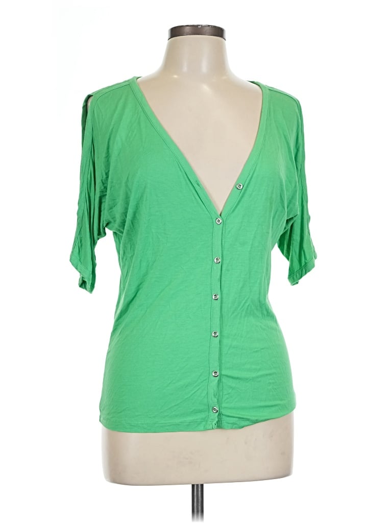 Pre-owned Ny & C Short Sleeve Top Green Sweetheart Neckline Tops