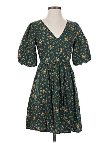Madewell Poplin V-Neck Bubble-Sleeve Mini Dress in Fresh Sprigs (view 1)