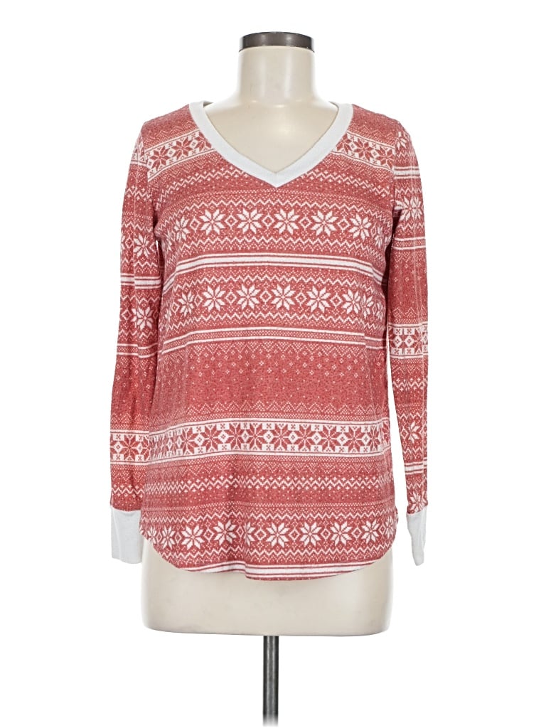 Pre-owned Pink Lily Long Sleeve Top Red V-neck Tops
