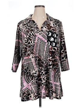 Attitudes By Renee 3/4 Sleeve Button Down Shirt