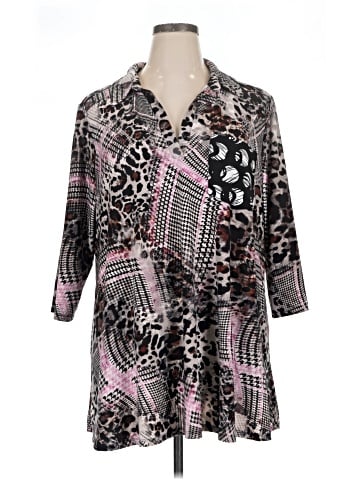 Attitudes by Renee 3/4 Sleeve Button-Down Shirt (view 1)