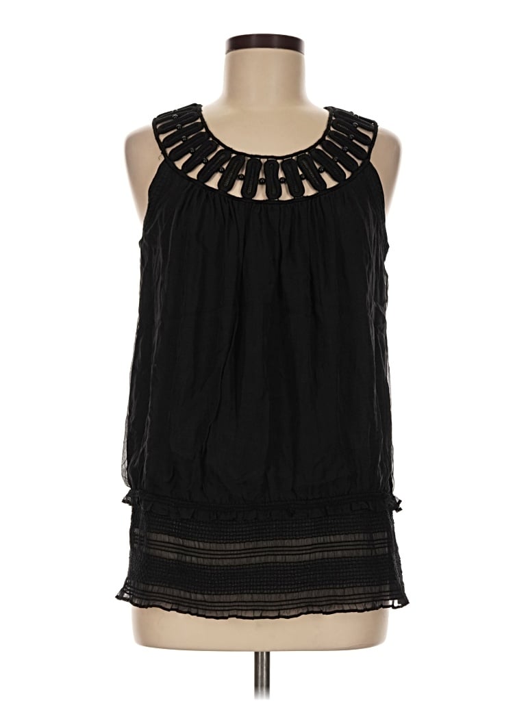 Pre-owned Catherine Malandrino Sleeveless Silk Top Black Keyhole Neckline Tops