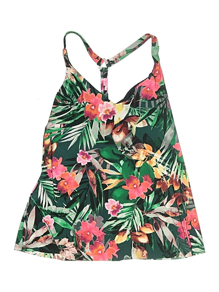 Pre-owned Aqua Green Swimsuit Top Green Tropical Pattern Swimwear